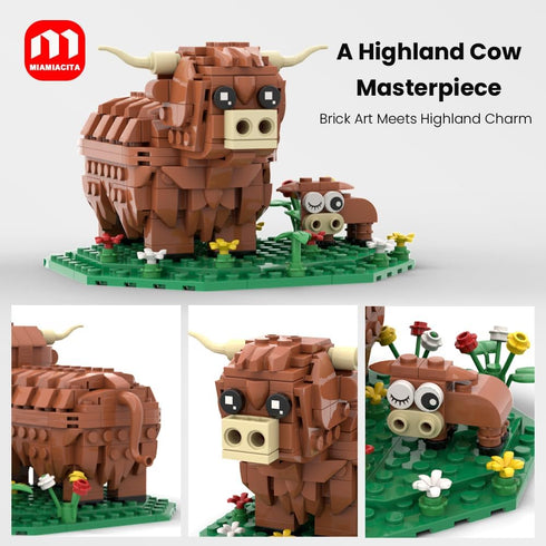 MIAMIACITA Set, 6+ Highland Cow Building Farm Animal Toy Brick Kit, Creative Scottish Cattle Model for Adults & Kids