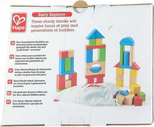Maple Wood Kids Building Blocks by Hape, 50 Brightly Colored Pieces Stacking Educational Toy Set for Toddlers in