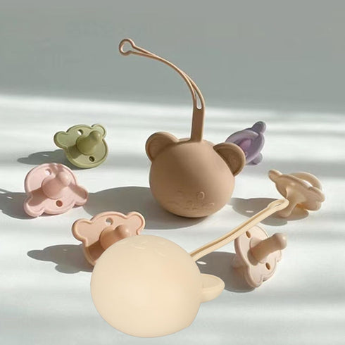 Cute Silicone Pacifier Holder Case for Travel - Milk Tea Color