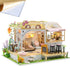 WonDerfulC Cat Cafe Wooden Miniature Dollhouse Kit DIY Pet Coffee Shop with Furniture, LED Light