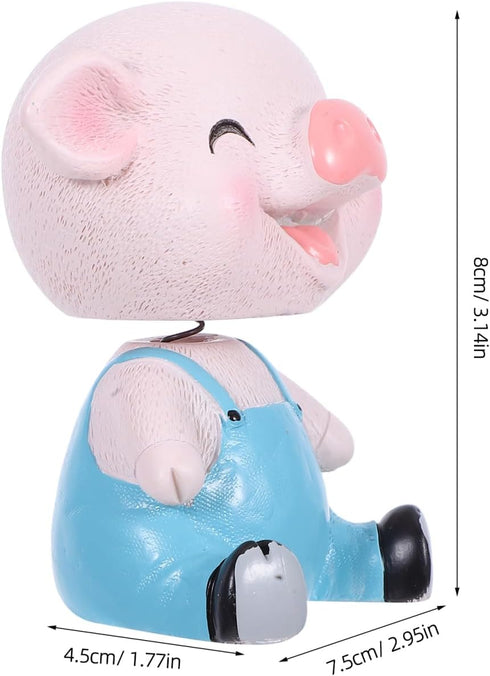 EXCEART Blue Piggy Bobble Head Toy - Resin Pig Figure for Car Dashboard Decor, Birthday Cake Ornament