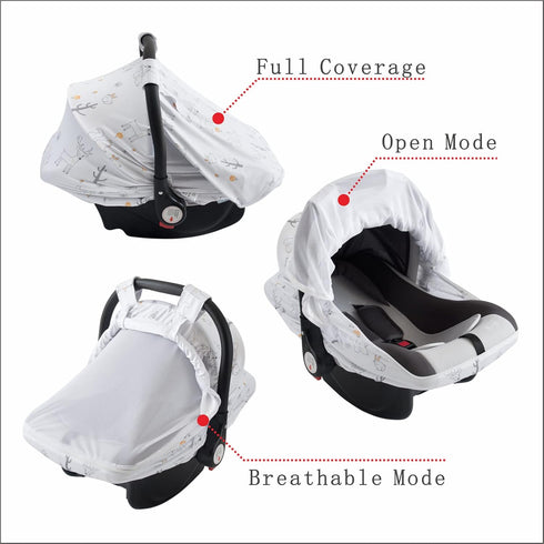 Baby Car Seat Cover, Soft Breathable Privacy Canopy, Comfortable Sun Shade Protect for Newborn Infant Boys Girls