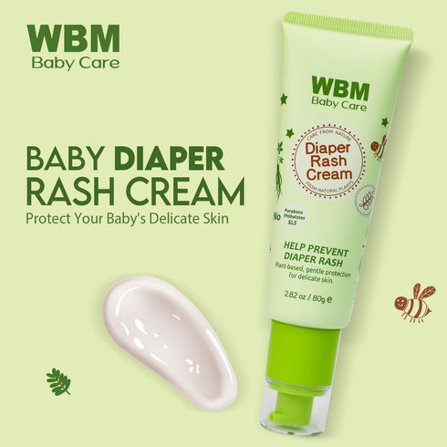 2.82 oz WBM Diaper Rash Cream | Baby Rash Relief Ointments Cream | Cruelty-Free, Hypoallergenic, Soothing, Moisturizing