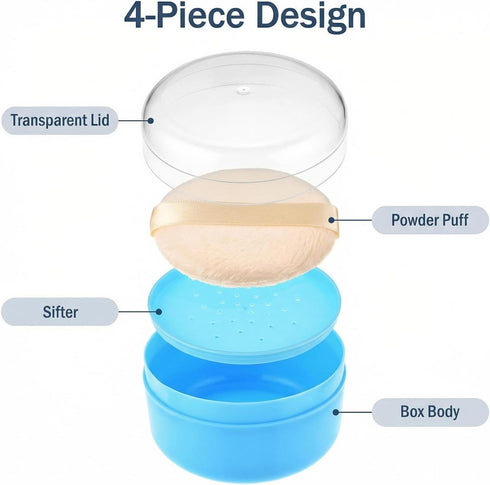 Happyupcity Baby After-Bath Powder Puff Container Jars Empty Refillable Plastic Soft Face Body Powder Box with Sifter
