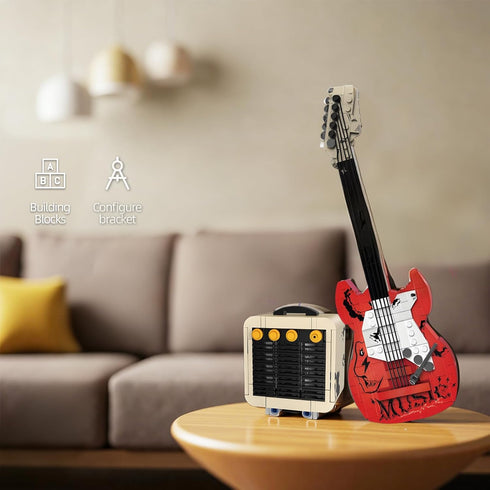 HJPLPXH Set, Rock Guitar Interactive Building Block Creative Construction Model Toy with Display Stand, DIY Collectible