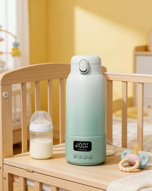 Ninebee 17oz 2-Min Portable Bottle Warmer for Travel, Large Capacity, Fast Heating, Keep Warm Function, Long Battery
