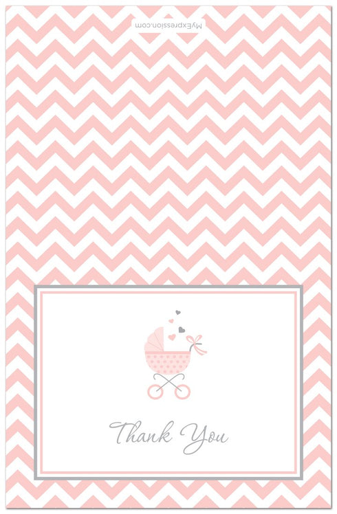 MyExpression.com 50 Count Pink Carriage Baby Shower Thank You Cards with Envelopes