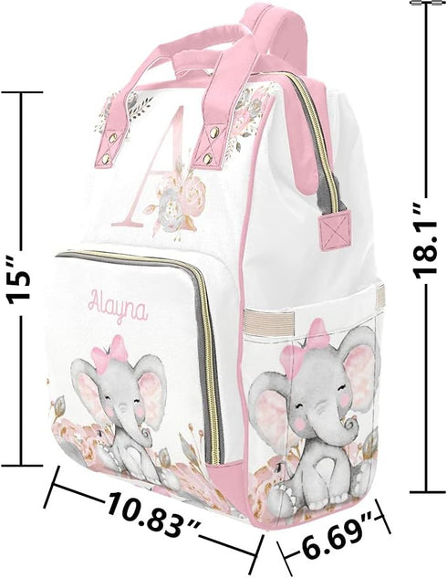 Yeshop Backpack Daypack Personalized Diaper Pink Floral Monogram Elephant Multi Function Diaper Bag Travel Nursing