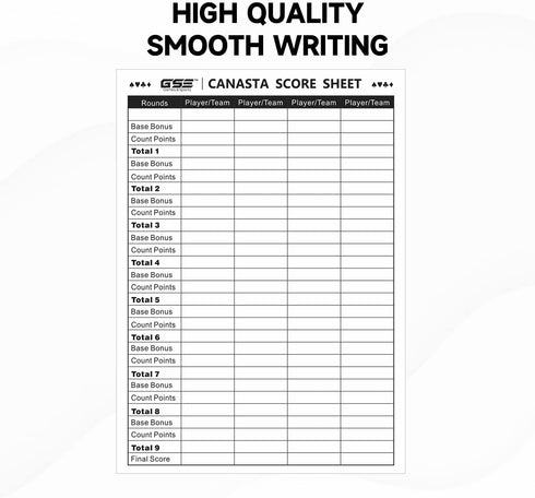 GSE 100-Pack 7" x 5" Canasta Score Pads with Game Instructions for Classic Canasta