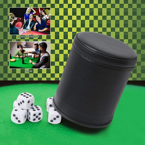 Felt Lined Professional Dice Cup with 6 Dices, Quiet for Yahtzee Game