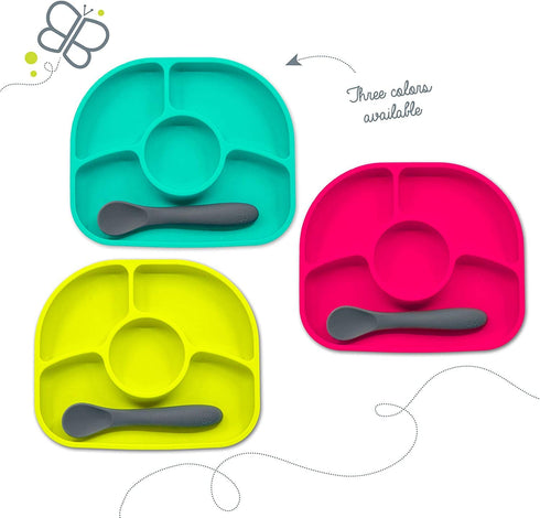 bbluev Yuemi Food Grade Silicone Suction Plate & Spoon Set - BPA-Free, Microwave & Dishwasher Safe