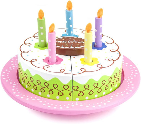 13 Piece Wood Happy Birthday Cake Set| Cake, Candles, Serving Tool &