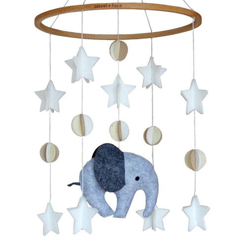 Scandinavian Elephant Baby Crib Mobile, Grey Portable Hanging Mobile for Newborns, Gift-givers.
