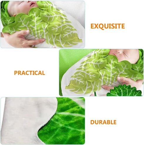 Toddmomy Baby Swaddle Blanket Cabbage Photo Blankets with Hat, Unisex Blankets for Newborn Toddler Green