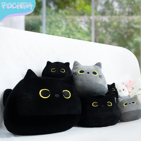 3D Black Cat Plush Stuffed Animal Toy Pillow, Kawaii Cat Shape Design Lumbar Cushion