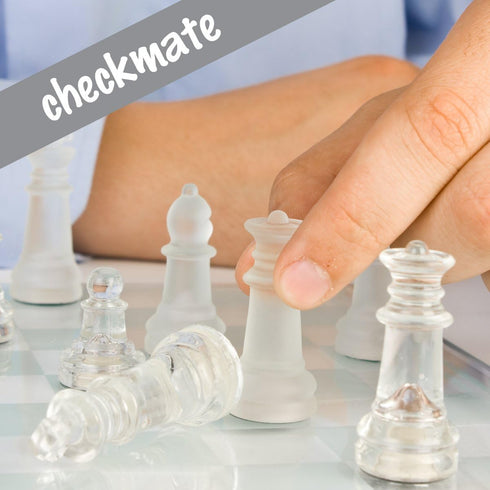 Gamie 14 Inch Glass Chess Set for 2 Players - Elegant Design - 32 Frosted and Clear Pieces - Durable Build