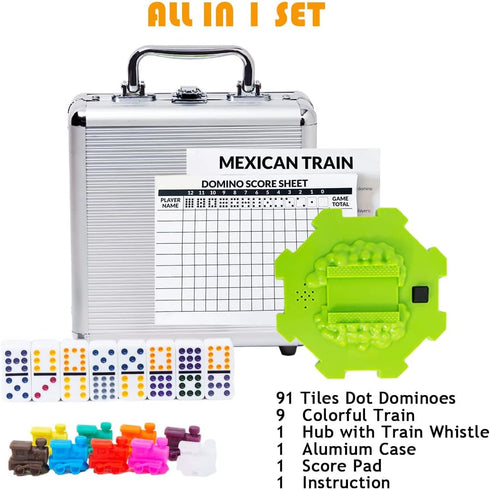 Set 91 Double12 Set Yinlo Mexican Train Dominoes with Sound Effects, Mexican Train Dominoes Game for Travel, Tiles