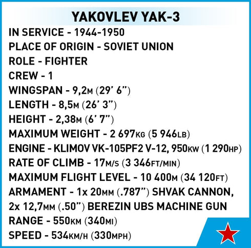COBI Historical Collection WWII Yakovlev Yak-3 Plane - Detailed Model for History Enthusiasts and Collectors