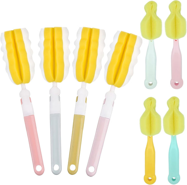 4PCS Bottle Brush + 4 PCS Nipple Brush Set, Baby Bottle Brushes and Cleaner for Milk Bottles and Cups