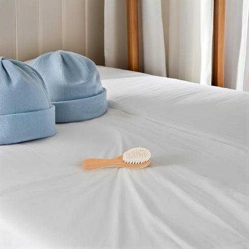 Set Hairbrush and Comb with Soft Wool Bristles and Beech Wood Handle for Newborns and Styling and Grooming Kit