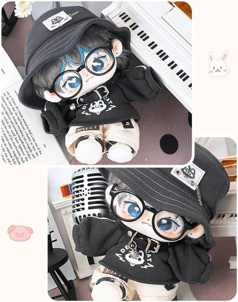 niannyyhouse 20cm Plush Doll Clothes, Hat, Long Sleeve T-Shirt, Pants, Glasses, Necklace, Shoes Demon Outfit
