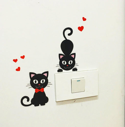 Removable Switch Sticker, 5 Pcs Cute Cartoon Black Cats Wall Sticker, Light Switch Decor for Home