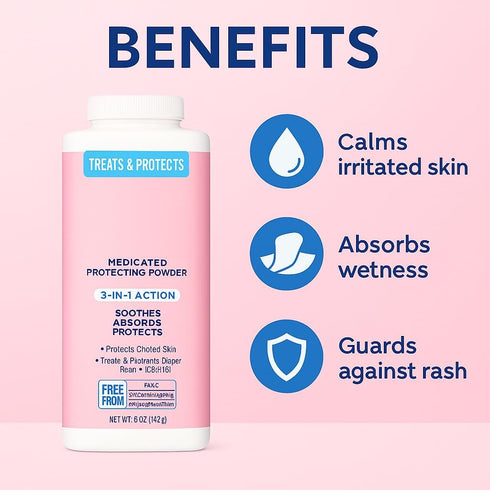 Generic 5 oz Medicated Body Powder with Zinc Oxide & Cornstarch, Talc-Free, Soothes & Protects Irritated Skin, Diaper