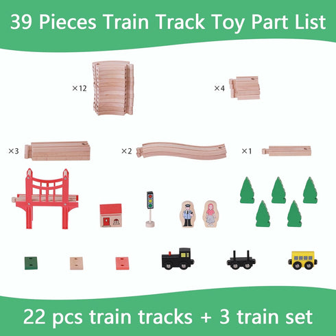 Set, 39Pcs Set Wooden Train Track Toddler Railway Bridge Toy Train with Magnetic Trains, Birthday Gift Ideas for Kids