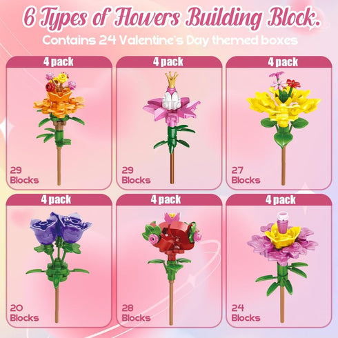 UMEELR 24 Packs Flowers Building Blocks, DIY Flower Pre Filled Easter Egg Surprise Toys for Basket Stuffers Classroom