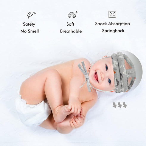 Baby Safety Helmet for Infant Toddler, Breathable & Adjustable Head Cushion Bumper Bonnet (Grey Forest)