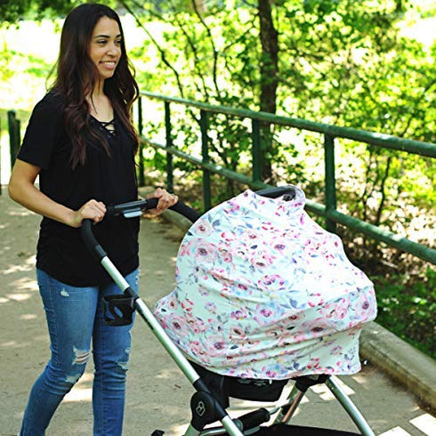 Kiddo Kind Carseat Cover for Girls - Watercolor Floral - Includes Car Seat Strap Covers