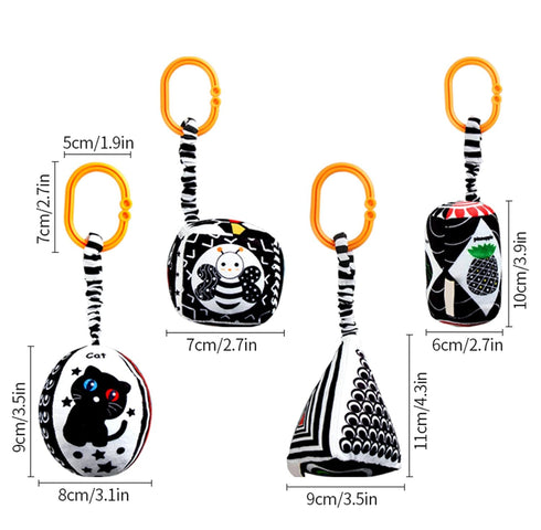 KAKIBLIN Baby Hanging Rattle Toys, 4 Pack Soft Squeaky Toys for 0-6 Months Newborn Infant Car Seat Travel
