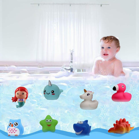 Bath Toys 8 Pack - Light Up Floating Rubber Animals with Color Changing Light for Baby Kids Toddler Bathtub Games