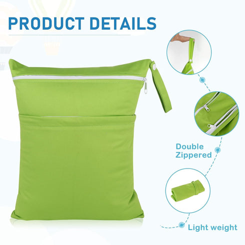 Angel Love Baby Cloth Diaper Wet/Dry Bags, 2 Pack with Zippered Pockets, Waterproof for Travel, Beach, Pool, Gym