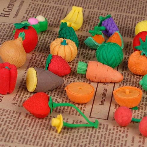 72 Pcs Assorted Food Pencil Erasers Toy Set, Cake Dessert Fruit Puzzle Toys for Kids Reward Party Favors