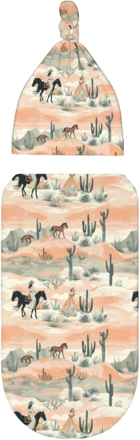 Sets Western Cowgirls and Desert Newborn Swaddle Blankets Hat Soft Baby Receiving Blanket Swaddle Sack for Baby Shower