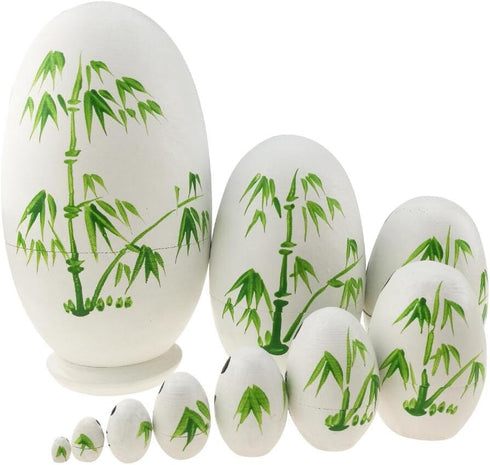Cute Animal Theme Black and White Panda Egg Shape Wooden Nesting Dolls Set - 10 Pieces for Kids Toy