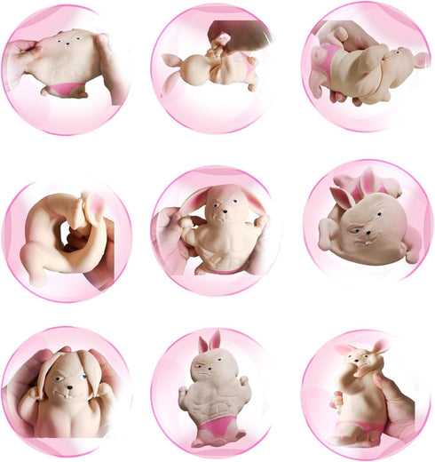 Funny Squishy Bunny Toys, Stretchy and Squeeze Rabbit Toy, Pink Muscle Animal Figure for Kids and Adults