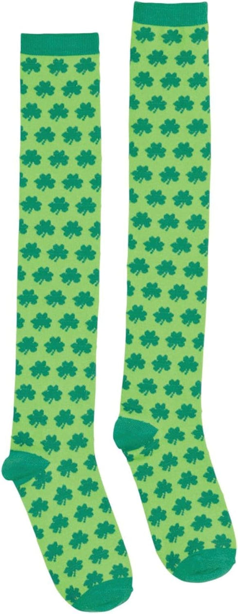 St. Patrick's Day Green Shamrock Knee High Socks - One Size Fits Most (1 Pair)