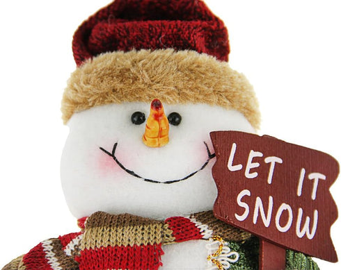Greenery Christmas Snowman Plush Stuffed Toy - Standing Collectible Figurines for Indoor Table Display and Party