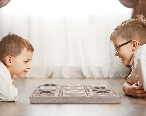 JEVERGN 12.6" Large Wooden Tic Tac Toe Game, Rustic Coffee Table Game, Family Games for Adults & Kids