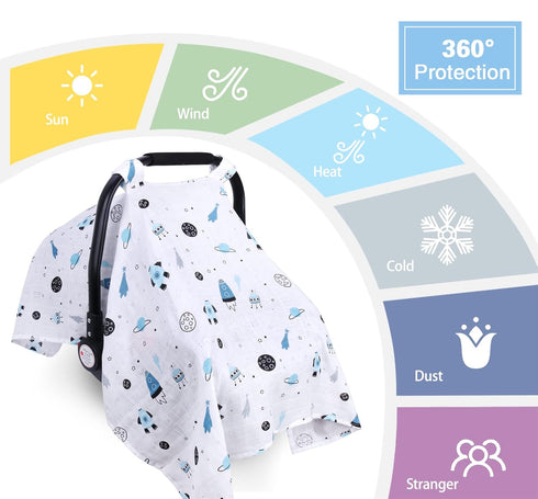 Muslin Car Seat Covers for Babies, Lightweight Infant Canopy, Breathable Baby Carrier Cover for Newborns