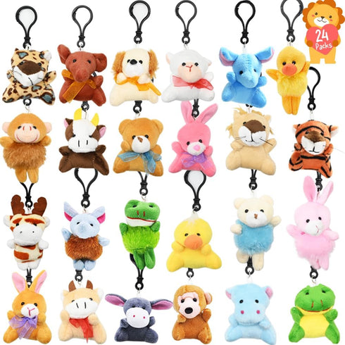 24PCS Mini Stuffed Animals Plush Toys Set, Keychain for Kids Easter Eggs Filler, Classroom Prize