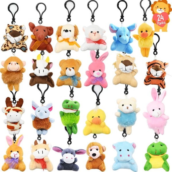 24PCS Mini Stuffed Animals Plush Toys Set, Keychain for Kids Easter Eggs Filler, Classroom Prize