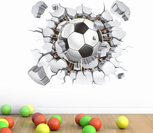 17"x16" 3D Soccer Football Cracked Wall Stickers, Removable Vinyl Decals for Kids Room
