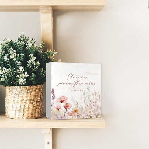 Yetmadi 5x5 Inch Girl Nursery Christian Room Decor For Baby Girls, Wildflower Flower Nursery Bible Verse Floral Wooden