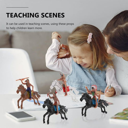 NUOBESTY Indian Model Figures - 8 Pieces Horse Riding Plastic Indians Figurines Playset