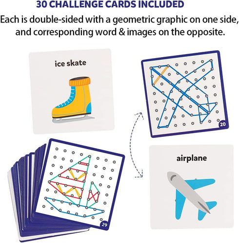 Coogam Wooden Geoboard, 8x8 Graphical Educational Toy with 30Pcs Pattern Cards and Latex Bands for Kids