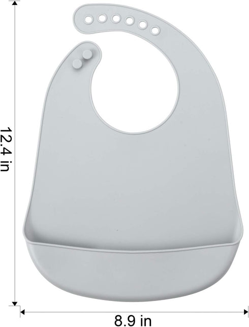 PandaEar 3 Pack Waterproof Silicone Baby Bibs, Super Thin Lightweight Feeding Bib with Food Catcher Pocket for Toddler