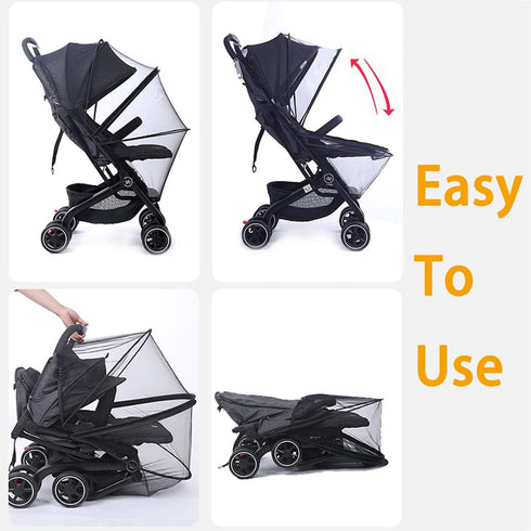 Orzbow Universal Mosquito Net for Stroller, Baby Bug Net with Two-Way Zippers, Portable Foldable Black